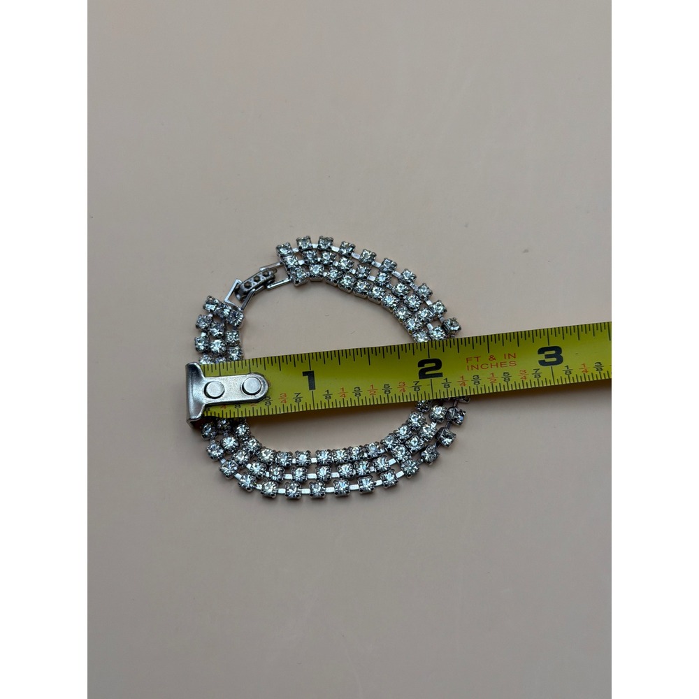 Silver Tone Triple Strand Rhinestone Tennis Bracelet‎ and Stud Earring Set - Picture 3 of 5